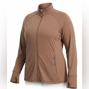 Ideology Womens NWT Curvy Spiced Cinnamon Full Zip-Front Long Sleeve Jacket